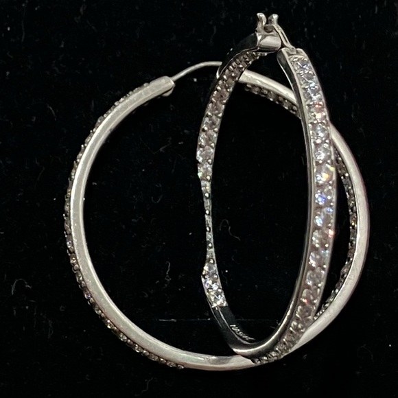 Sterling Silver 925 CZ Inside Out Hoop Earrings - Picture 8 of 11